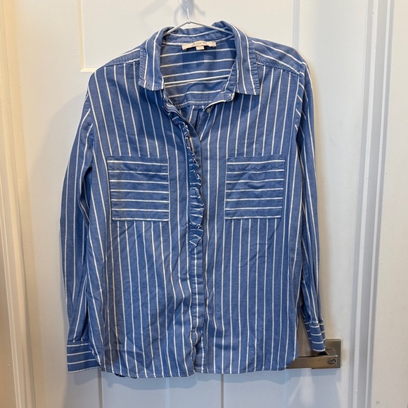 LOFT Navy and White Striped Top - Picture 1 of 2